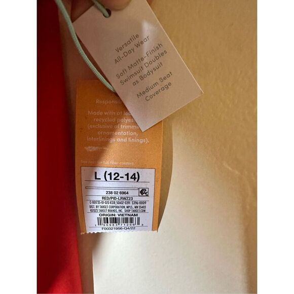 Kona Sol Red One Shoulder One Piece Swimsuit Size Large New - Picture 3 of 4